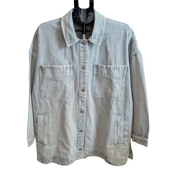 Free People Madison City Denim Jacket XL Frosted Earth Oversized Cotton Boho NWT - Picture 2 of 15